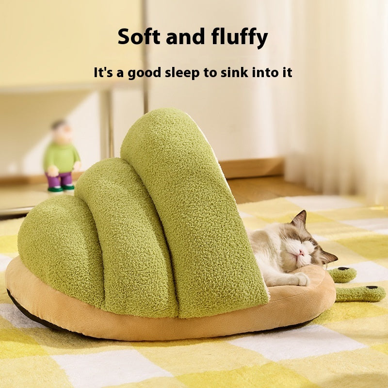 Warm Cat Semi-Closed Snail Slippers Nest - Cozy Pet Bed with Unique Slipper Design - DropOnline.co