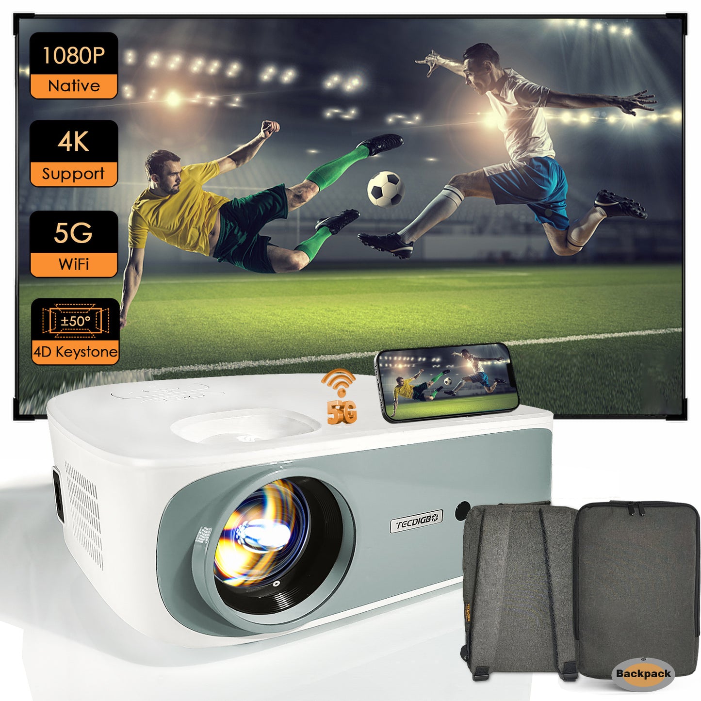 4K True 1080P High-definition Projector C55 White US - DropOnline.co