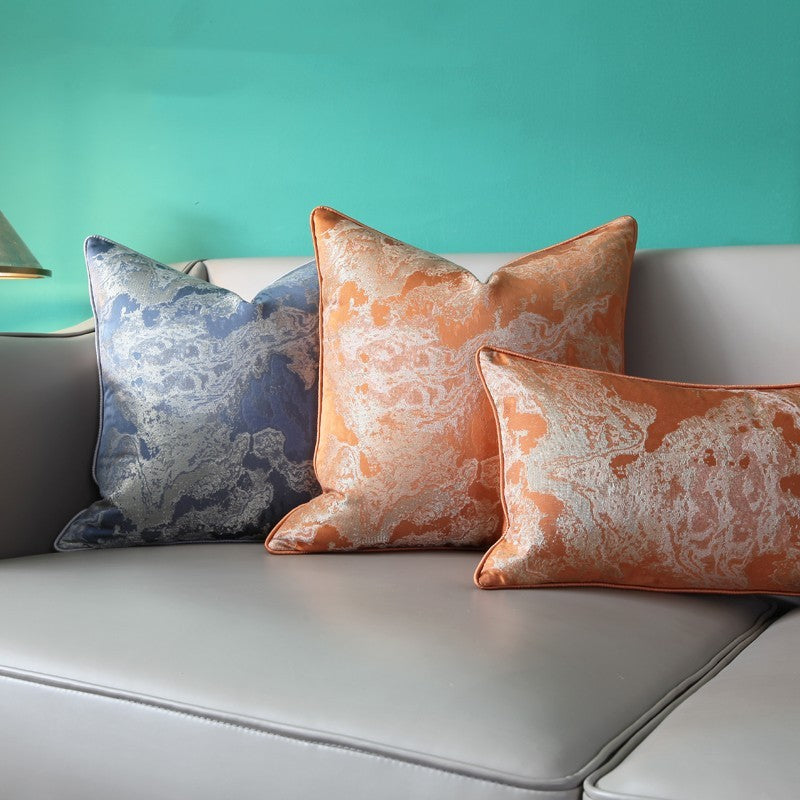 Chinese Ink Painting Cushion Pillow Blue Gray Jacquard Pillowcase - DropOnline.co