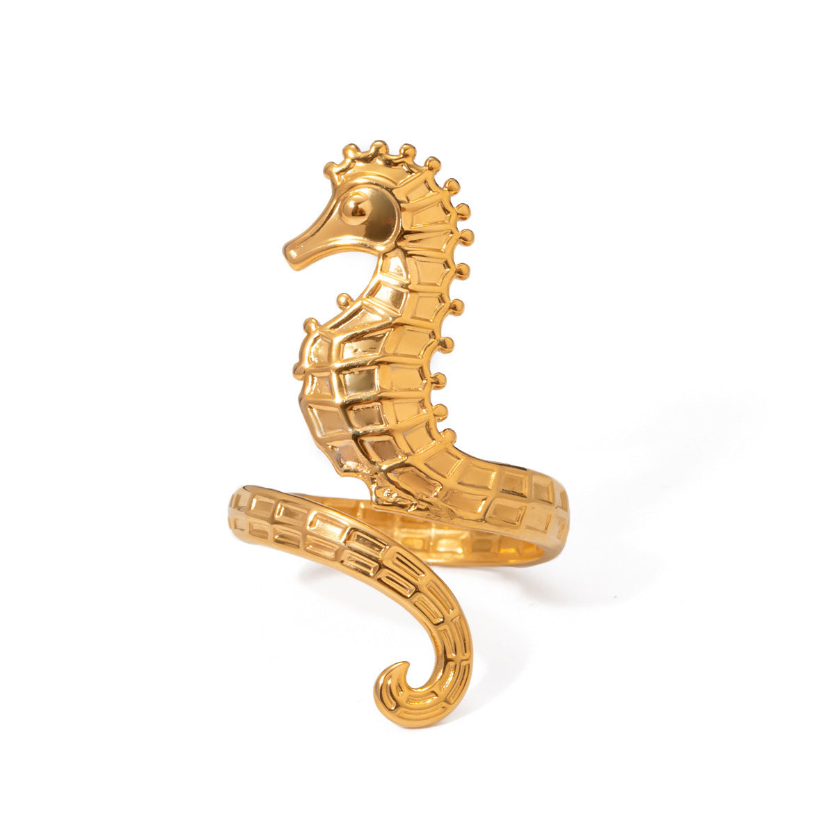 Ocean 18K Gold Stainless Steel Seahorse Opening Ring - DropOnline.co