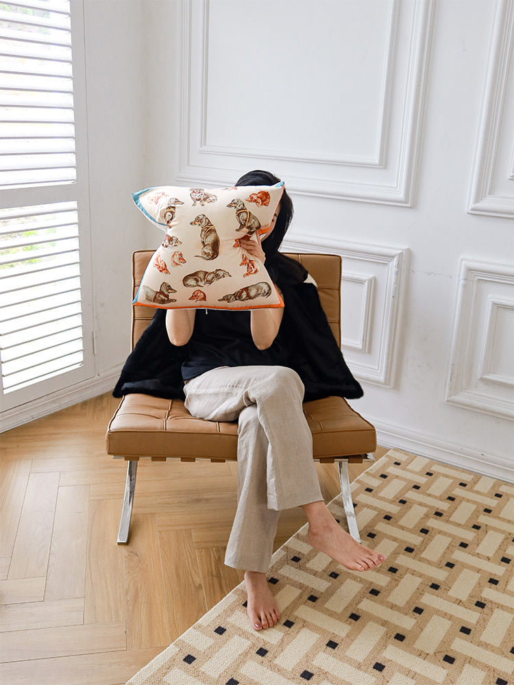 Creative Printed Silk Feeling Puppy Pillow Sofa Cushion - DropOnline.co