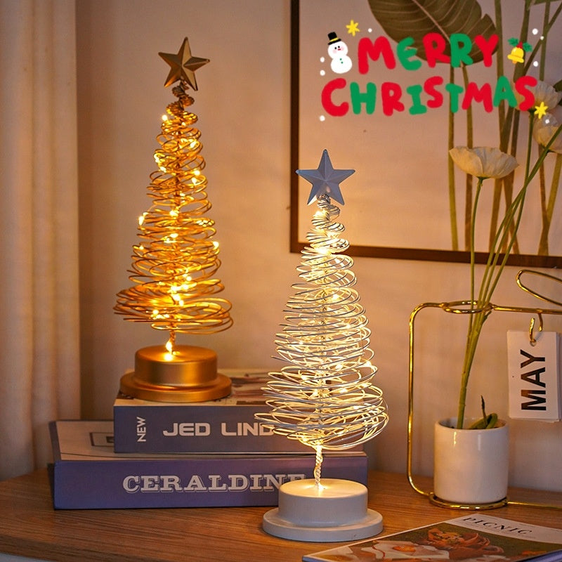 LED Christmas Tree Spiral Light Table Ornament Wrought Iron Xmas Tree Bedroom Desk Lamp Christmas Atmosphere Night Light Decor - DropOnline.co