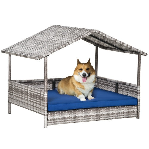 The Rattan Dog House Outdoors With A Canopy, The Rattan Dog Bed With A Waterproof Mat Is Suitable For Small And Medium Sized Dogs - DropOnline.co