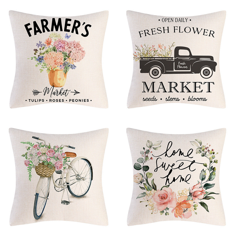 Tulip Farm Bike Flower Cushion Pillowcase - DropOnline.co