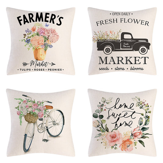 Tulip Farm Bike Flower Cushion Pillowcase - DropOnline.co