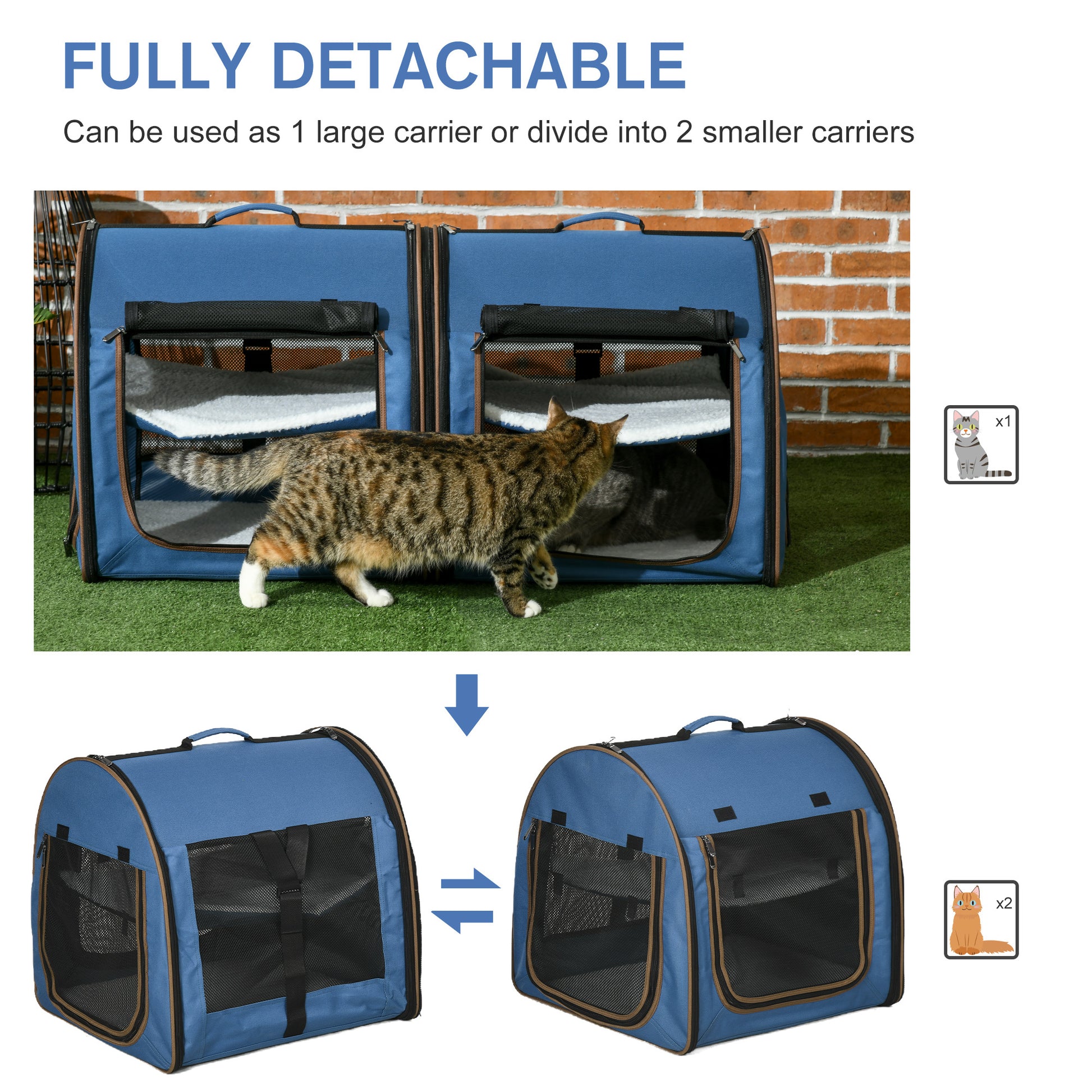 Portable Twin Compartment Show House Cat Cage 39  Soft-Sided Pet Kennel With Soft Cushions  Storage Bag Blue - DropOnline.co