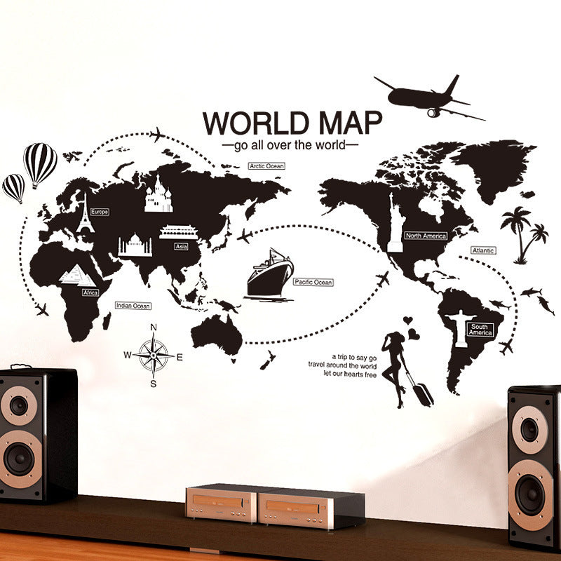 Black World Map Wall Sticker Bedroom Office Artistic Background Removable PVC Muurstickers Home Decor Kids Room Decoration - DropOnline.co