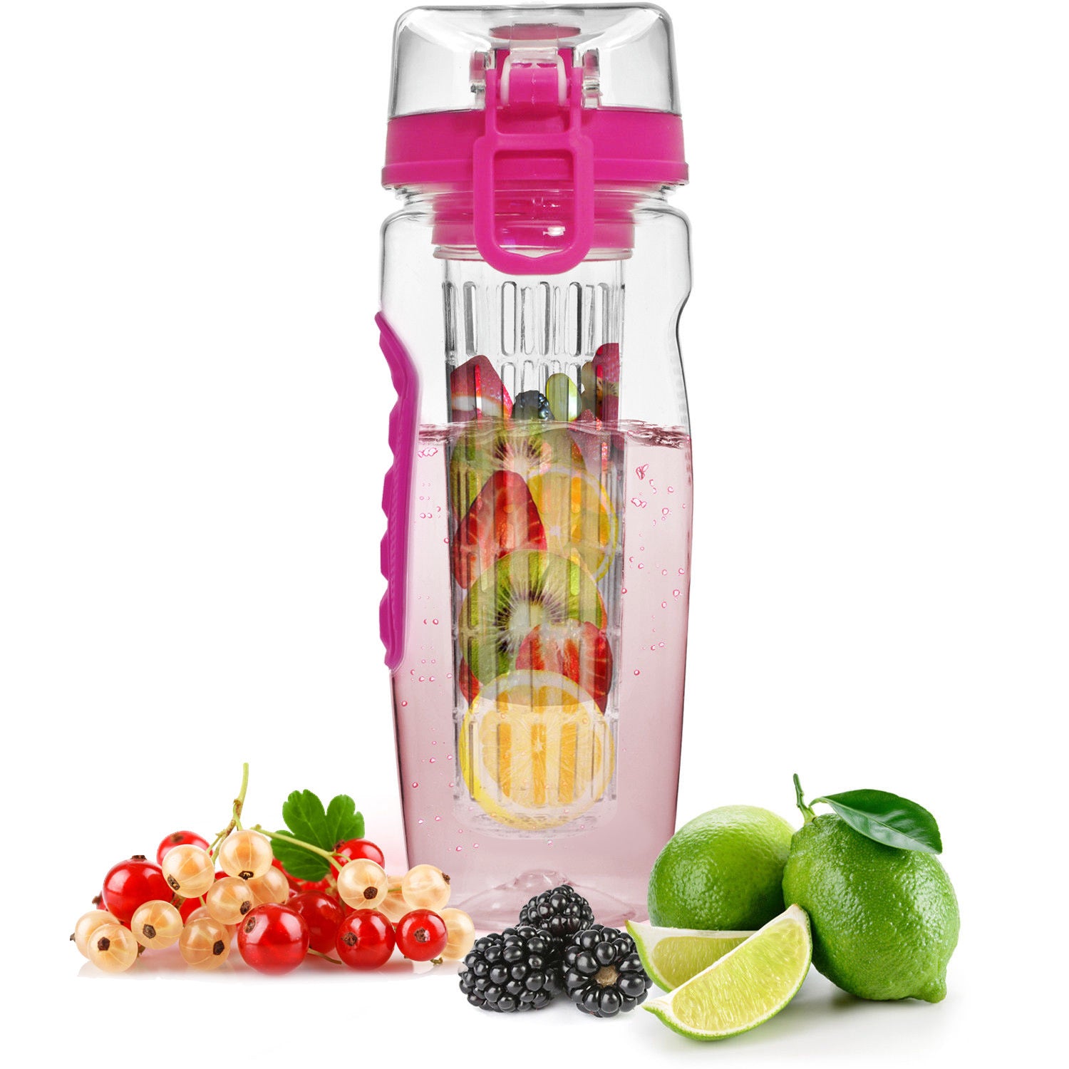 3 Color Options - 1Pc Fruit Infuser Water Bottle 32OZ Juice Shaker Sport With Flip Top Lid Anti-Slip Grips For Office Home Sport Running Walking Hiking - DropOnline.co