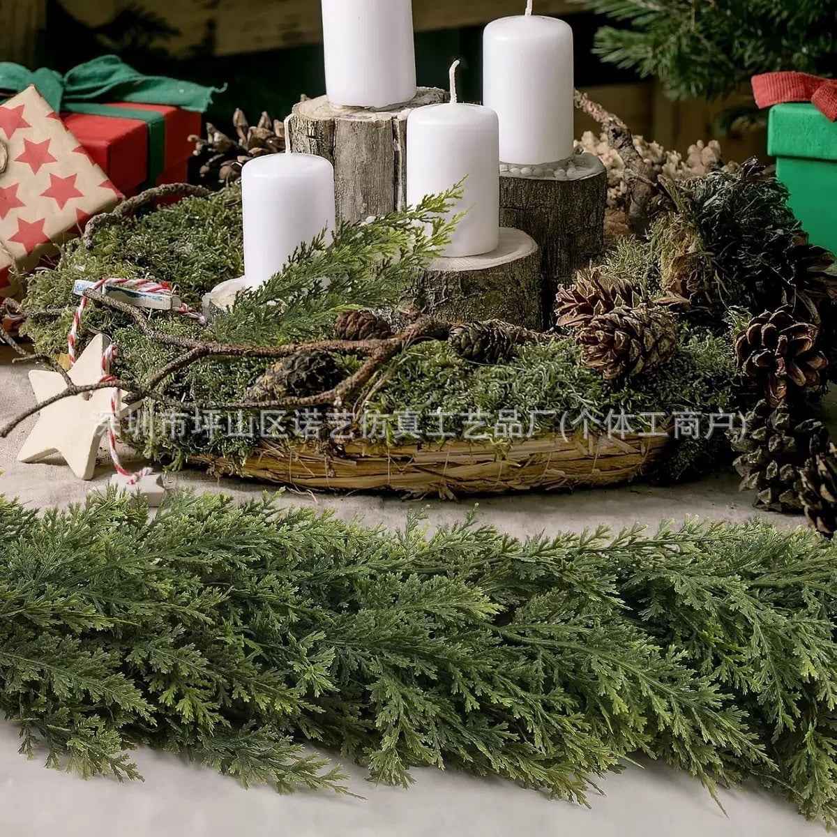 Christmas Pine Needle Garland - Soft Rubber Feel Norfolk Pine Cypress Rattan Decoration (1.5m-2.7m) - DropOnline.co