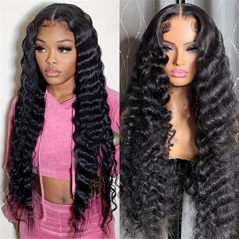Deep Wave Lace Front Wig Human Hair Density 13x4 Loose Deep Wave HD Lace Front Wig Black Female - DropOnline.co