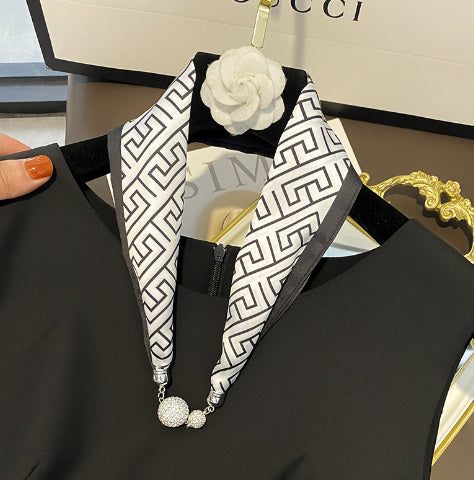 Magnetic Buckle Silk Scarf with Pearl Necklace - Women's Fashion Accessory - DropOnline.co