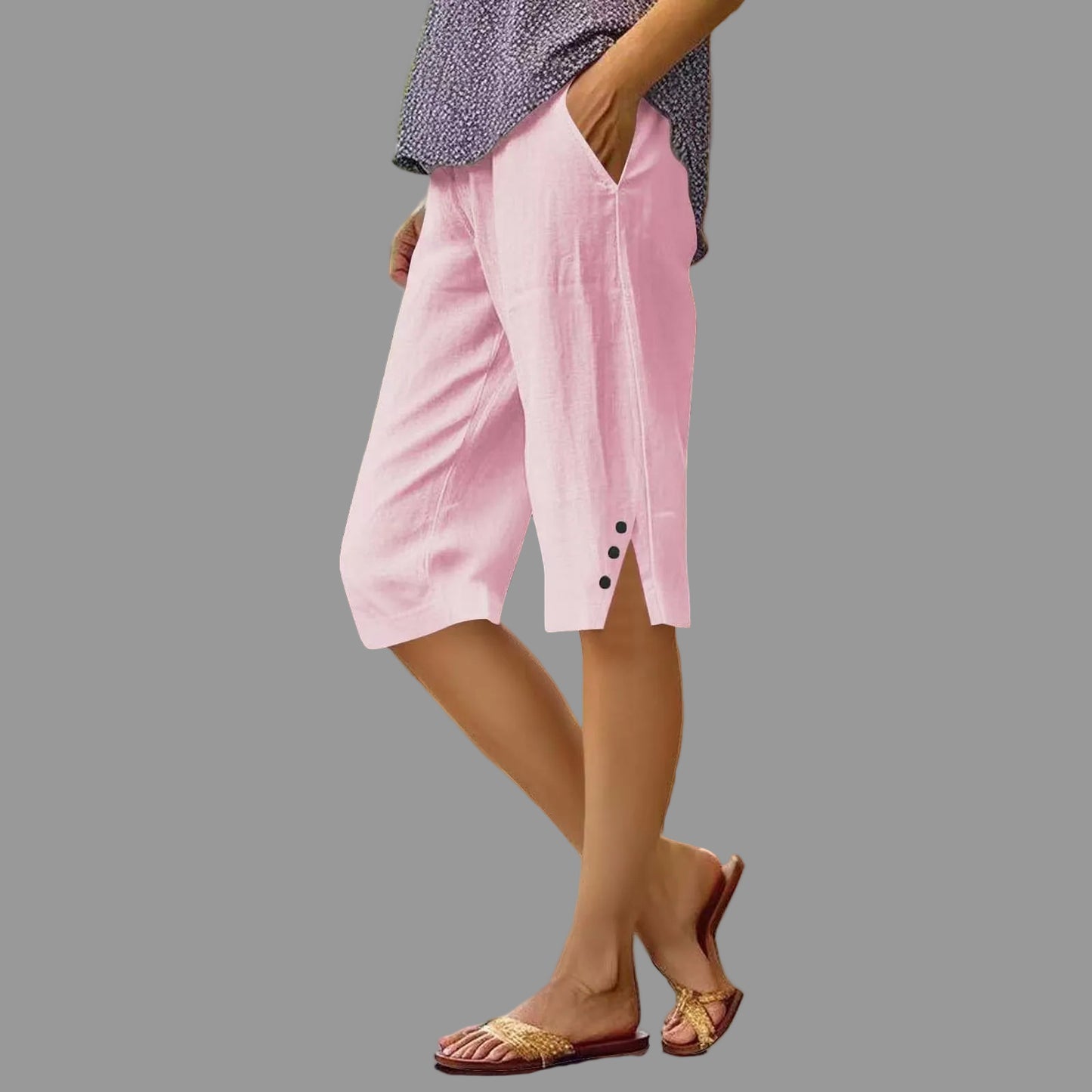 Casual Loose-fit Cotton-linen Drawstring Shorts With Pockets