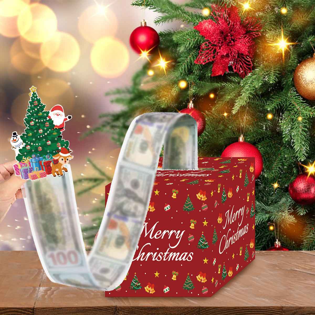 Christmas Money Box Pull Surprise - Cash Gift Holder with Tree Card & Transparent Bags - DropOnline.co
