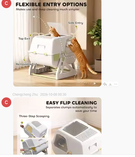 Flip Cleaning L-Size Cat Litter Box with Semi-Automatic Design & Odor Control for Cats