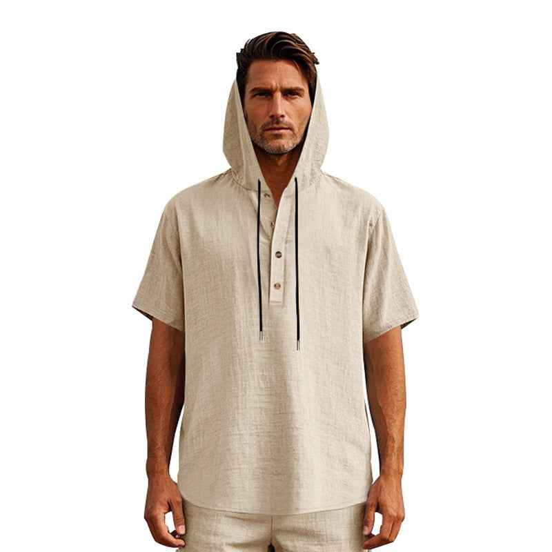 Men's European Linen Short Sleeve T-Shirt - Simple Casual Tee