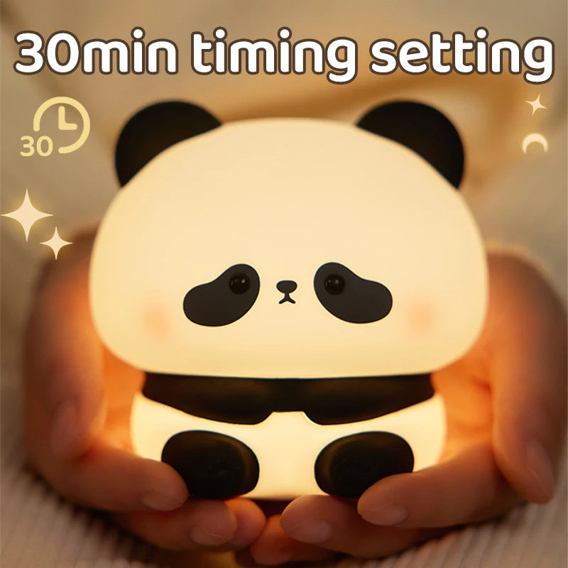 Panda LED Night Light - Cute Silicone USB Rechargeable Touch Lamp with Timing for Children - DropOnline.co