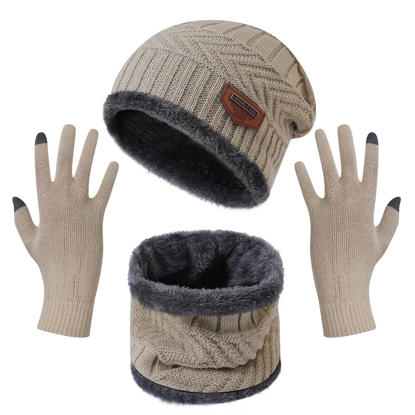 3-Piece Winter Accessories Set - Knitted Hat, Scarf & Touchscreen Gloves - DropOnline.co