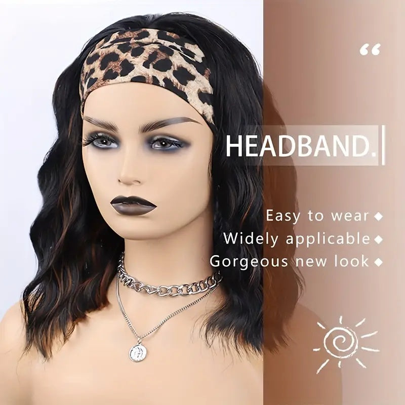 Fashion Water Wave Hairband Non-toxic Wig, Heat-resistant Synthetic Hair Band Elastic Cap, No Glue, Trendy Wave Style, Suitable For The Whole Scene. - DropOnline.co