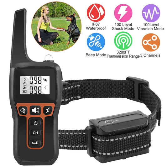 Train Collar OR Receiver Only Options - 3280FT Dog Training Collar IP67 Waterproof Pet Beep Vibration Electric Shock Collar 3 Channels Rechargeable Transmitter Receiver Trainer With Flashlight - DropOnline.co