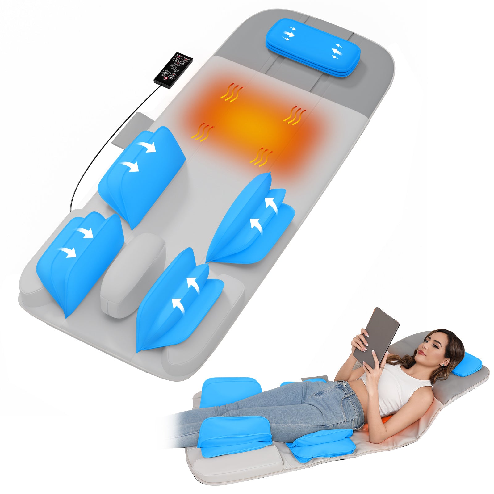 Detachable Smart Massage Mattress,Independent Lumbar And Back Heat Therapy,Overload Automatic Protection,Removable And Washable - DropOnline.co