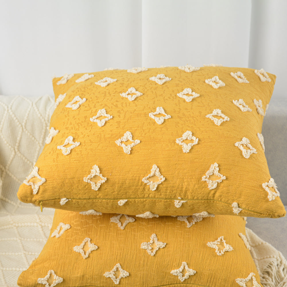 20''x20'' tufted floral 100% cotton throw pillow | 7 colors textured daisy stitch design | boho chic couch & bedroom accent | insert included