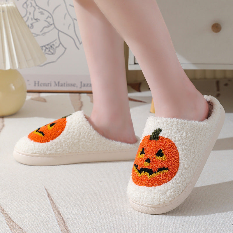 Halloween Pumpkin Cartoon Slippers Warm Winter Slippers Men And Women Couples Indoor House Shoes - DropOnline.co