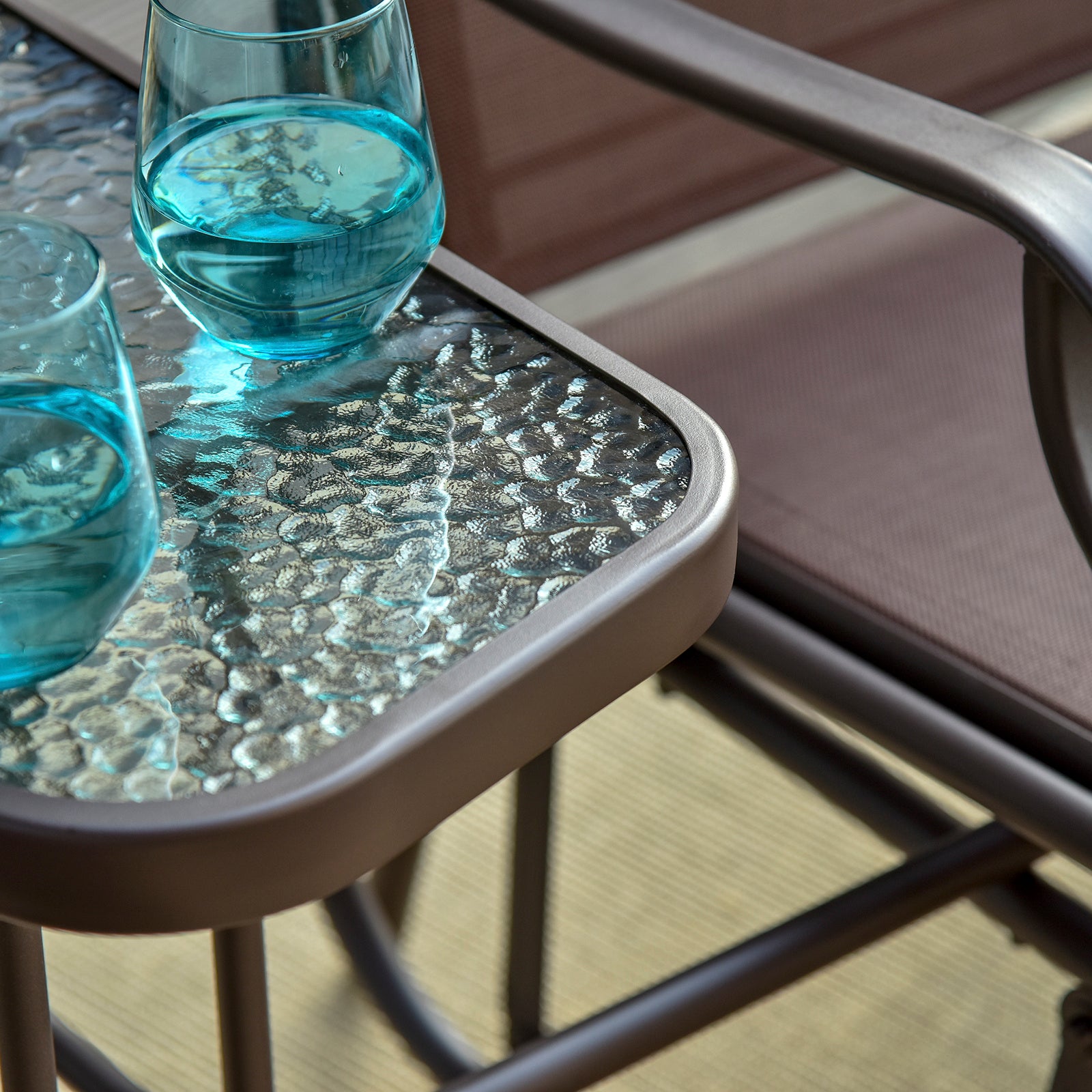 2-Seat Outdoor Glider Swing, Double Independent Rocker Chair, With Center Coffee Table, Breathable Sling Fabric, Coffee Brown - DropOnline.co