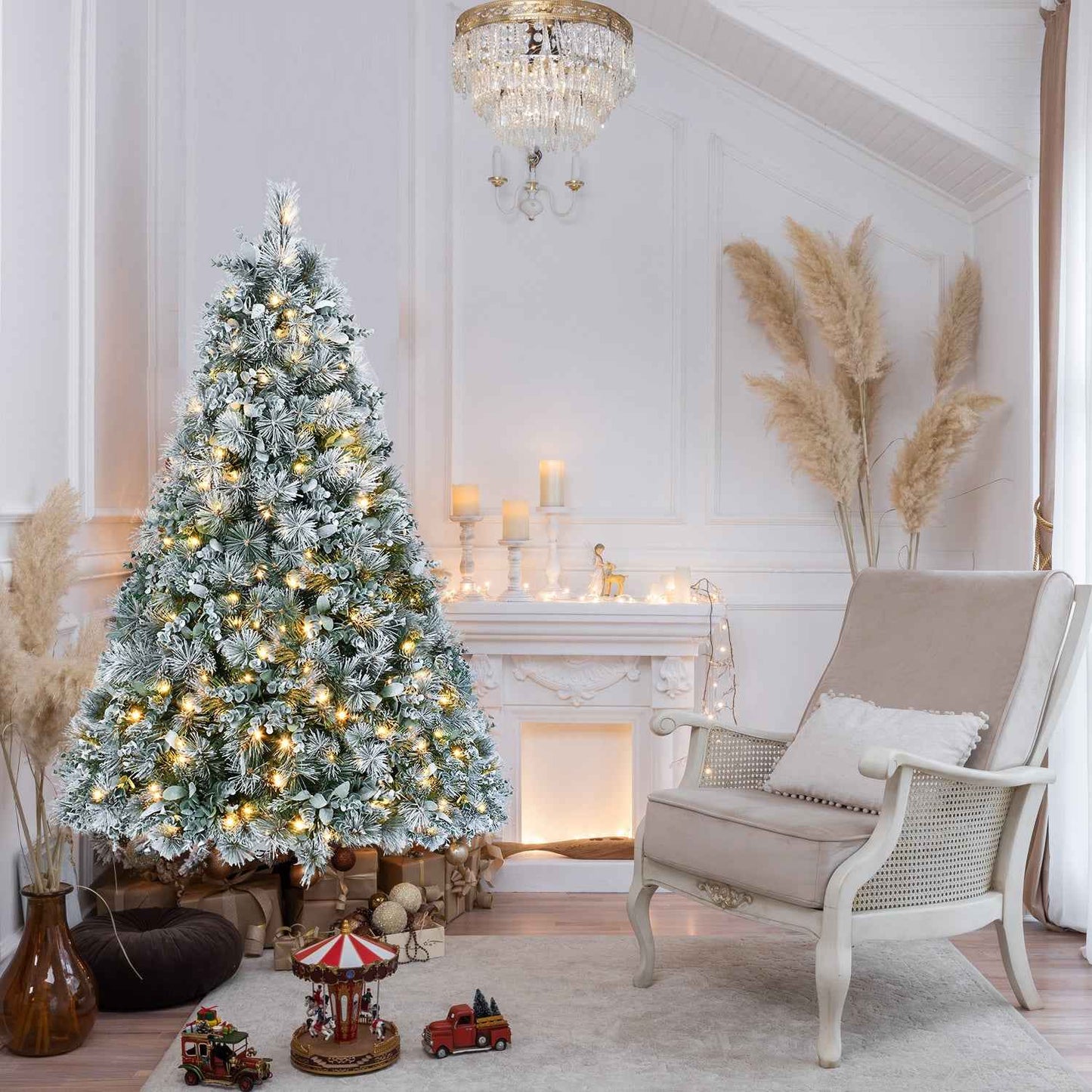 4FT Snow Flocked Christmas Tree - Premium Artificial with 404 Mixed PE Leaves