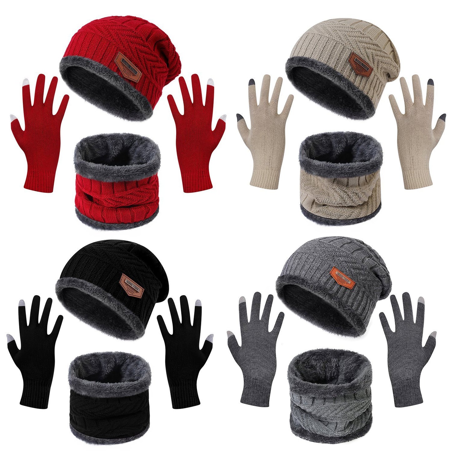3-Piece Winter Accessories Set - Knitted Hat, Scarf & Touchscreen Gloves - DropOnline.co