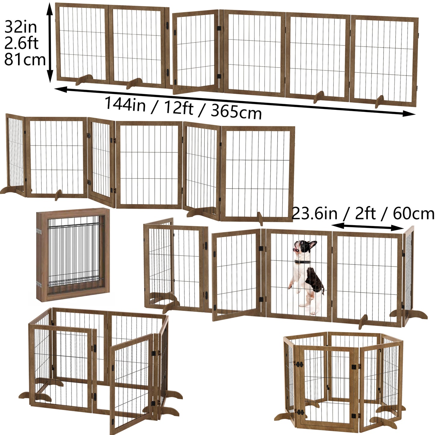 Dog Gate With Door Pet Dog Fence Barrier 6 Panels 144-inch Wide 32-inch Tall Foldable Multiple Shapes - DropOnline.co