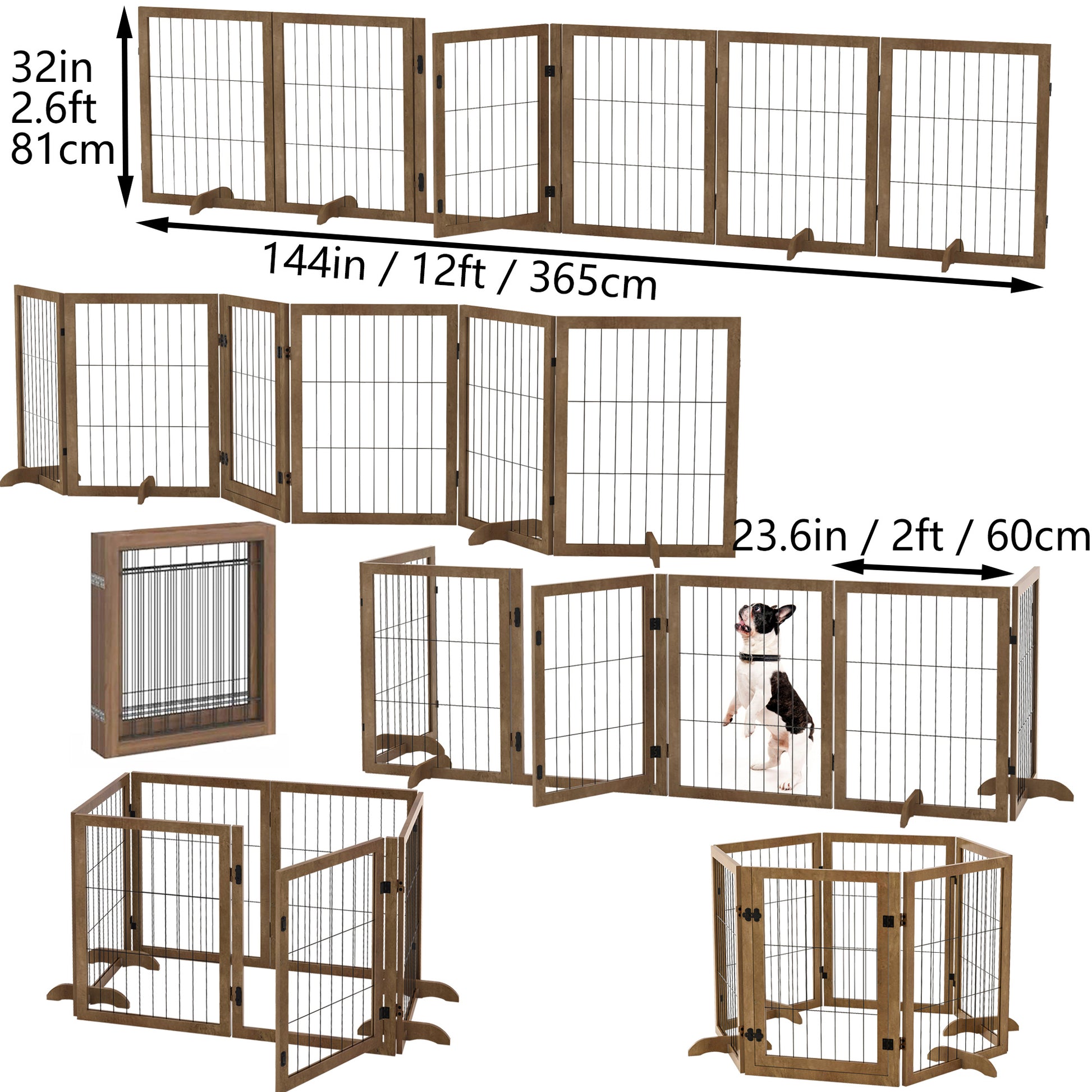 Dog Gate With Door Pet Dog Fence Barrier 6 Panels 144-inch Wide 32-inch Tall Foldable Multiple Shapes - DropOnline.co