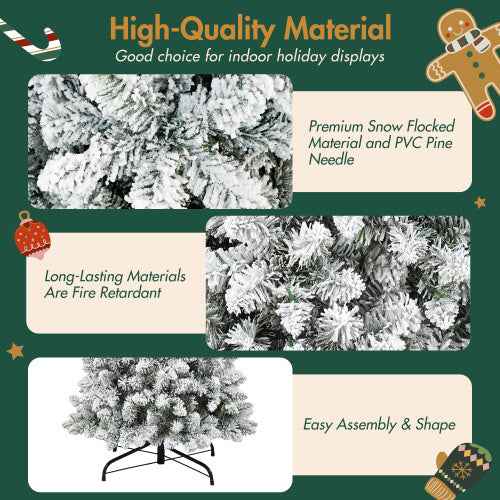 3 Pcs Flocked Artificial Christmas Tree Set with Lights - 4ft 5ft 6ft Snow Trees