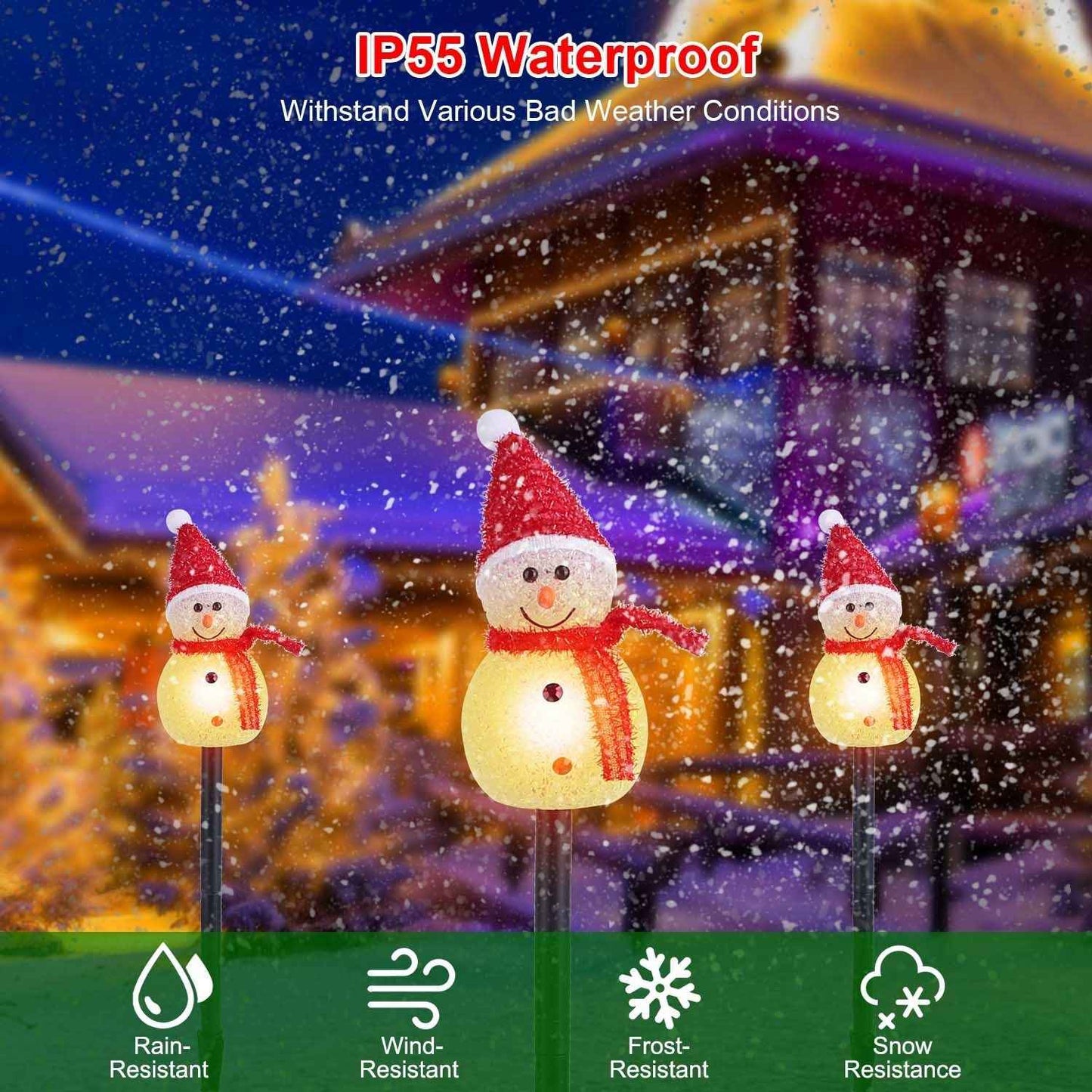 Solar Powered 3 Snowmen Garden Stake Light - IP55 Waterproof LED Pathway Lamp
