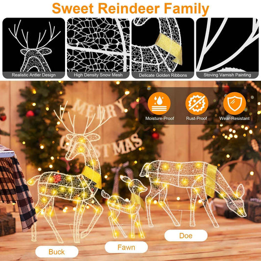 3 Sets Reindeer Family Lighted 2D Christmas Deer - Buck Doe Fawn Indoor Outdoor - DropOnline.co