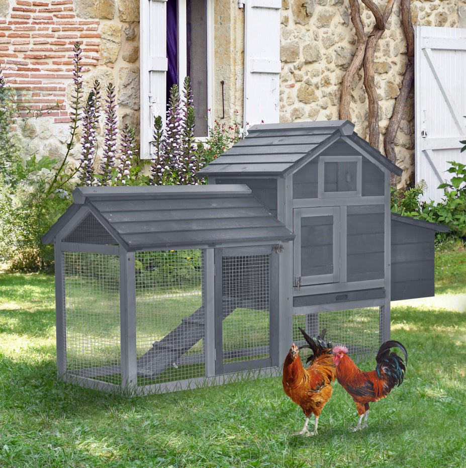 Chicken Coop Kit 59 Outdoor Solid Wood Enclosed House Ventilation Gray - DropOnline.co