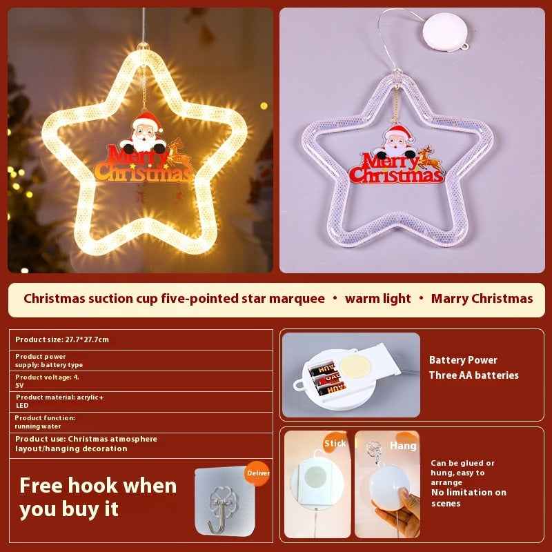 Christmas LED Star Pendant Light - Battery Powered Window Door Decoration with Adhesive - DropOnline.co