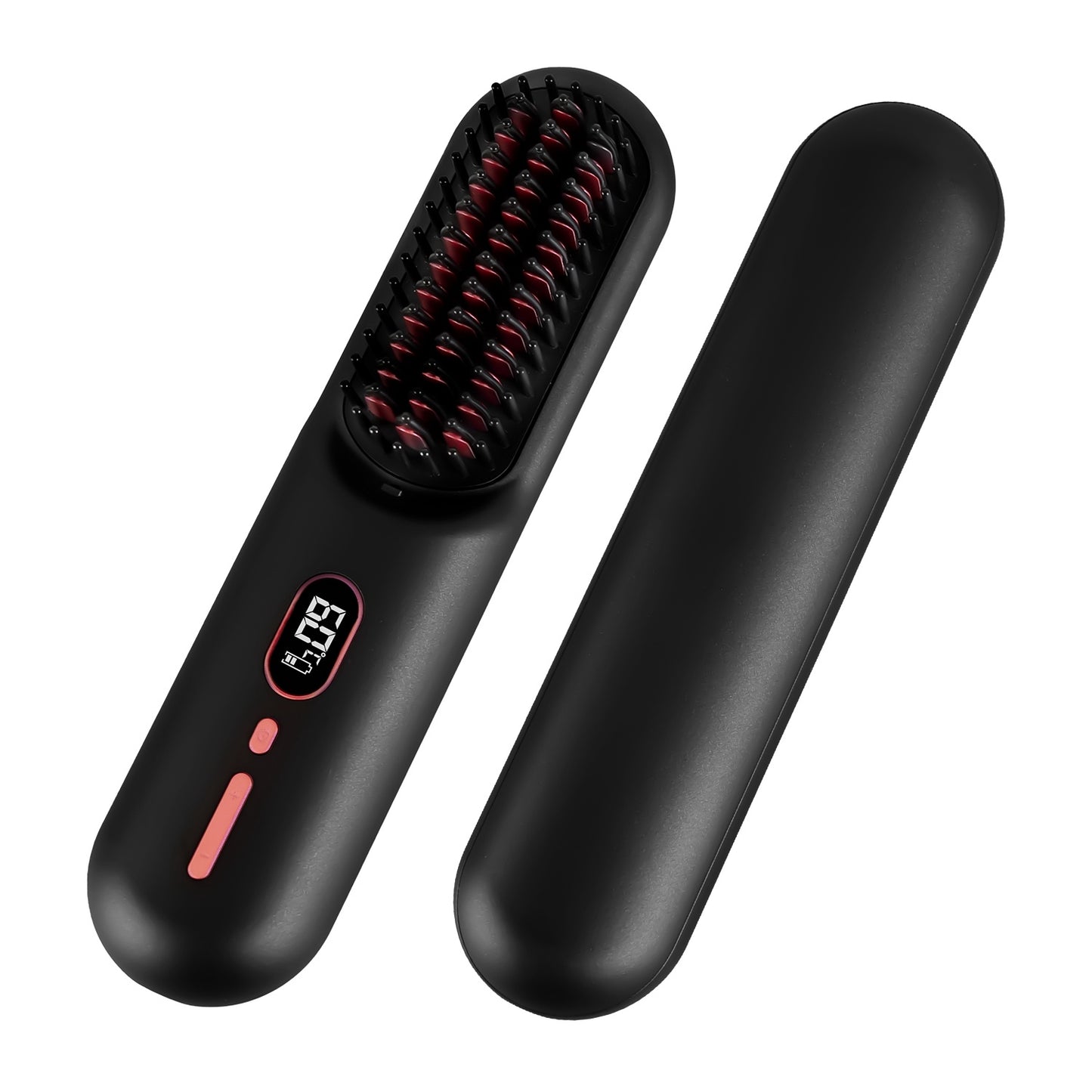 Grey-Black Options -- 1Pc Cordless Negative Ion Hair Straightener Brush Rechargeable Mini Styling Comb With 12 Heating Levels Anti-scald 30S Preheating 30Mins Auto Sleep LCD Display - DropOnline.co