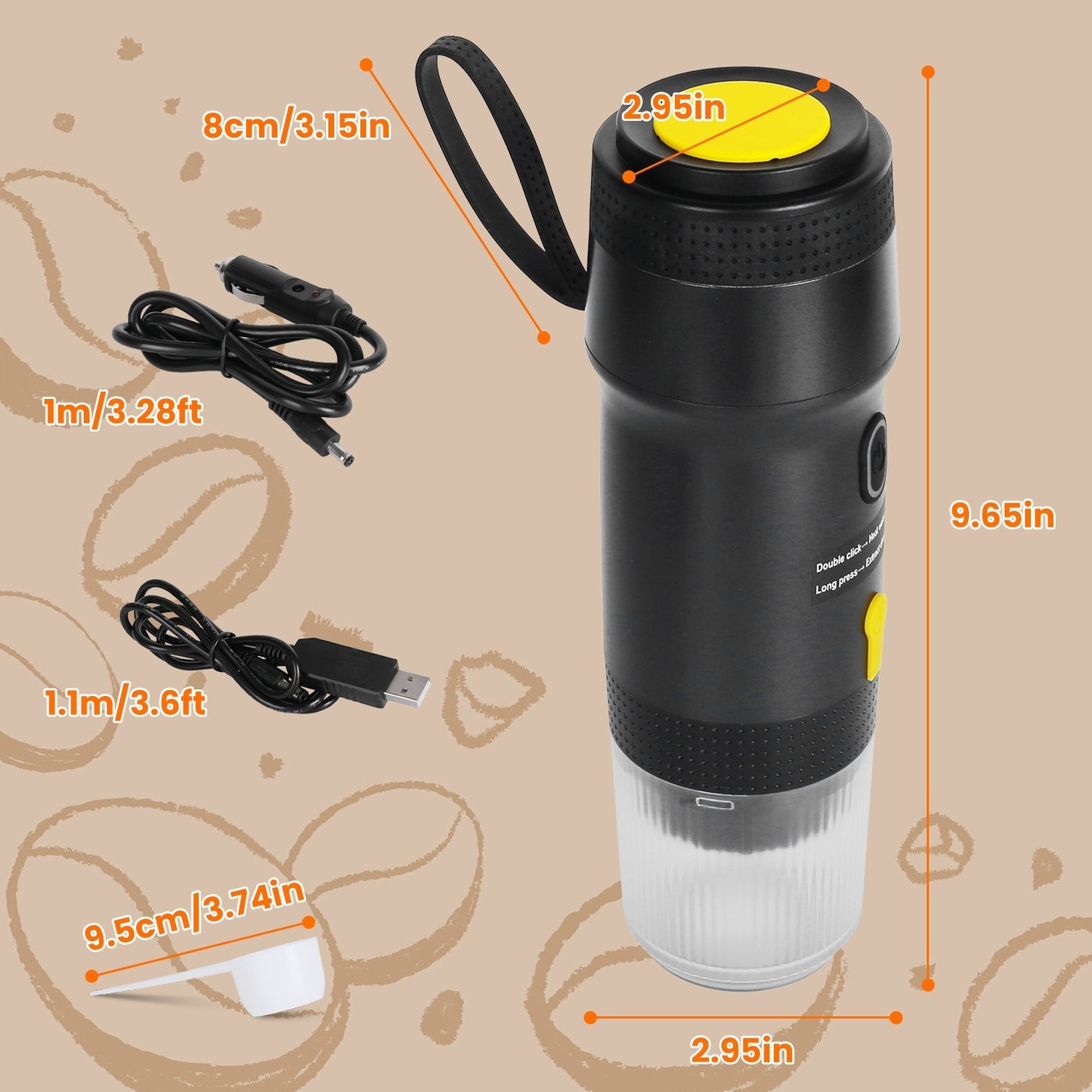 1Pc Portable Electric Espresso Machine Cordless Coffee Maker Self Heating Car Espresso Maker With Anti Dry Burn Fit For Ground Coffee NS DG Capsules For Car Camping Hiking RV Home Office - DropOnline.co