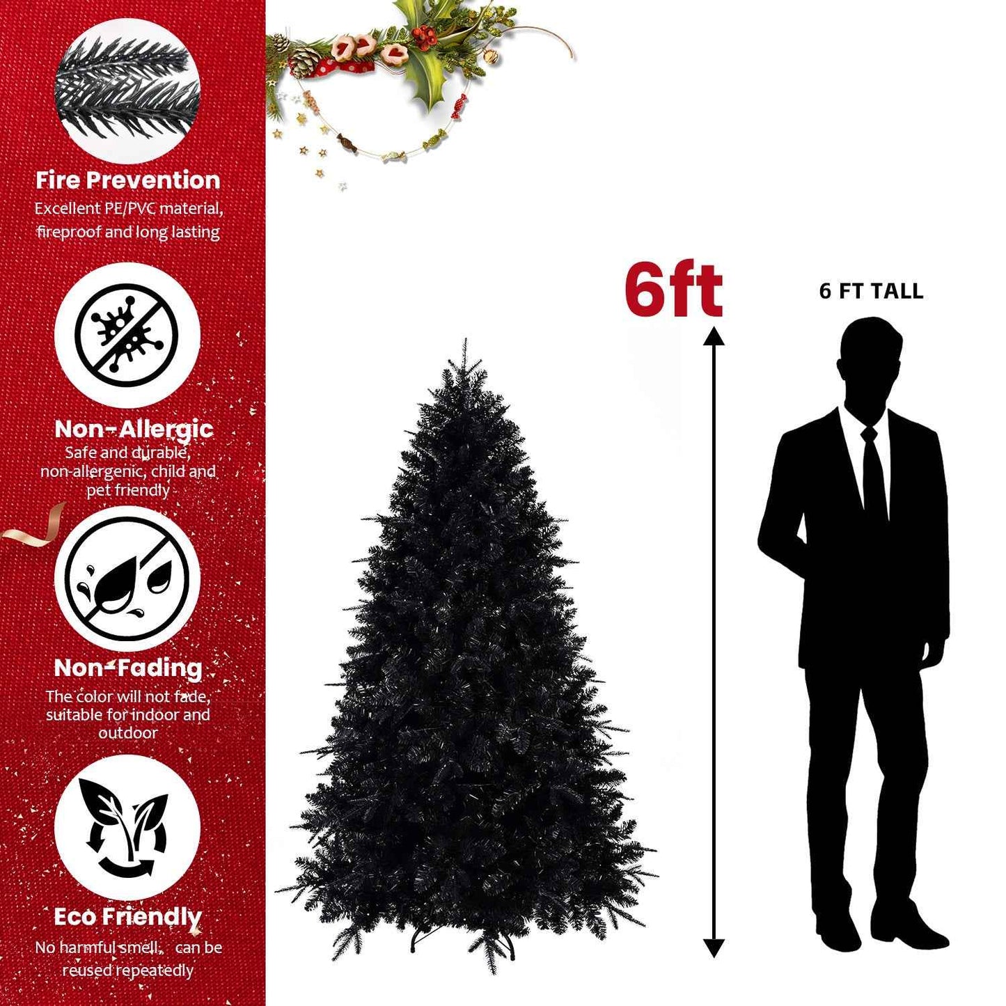 Prelit Black Christmas Tree with White Lights - PE&PVC Halloween & Xmas Tree - DropOnline.co