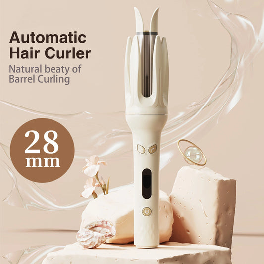 Automatic Hair Curler, 28mm Barrel, 4 Temperature Modes, Negative Ion Generator, Smart Timer And Sensor, Auto Off For Safety - DropOnline.co