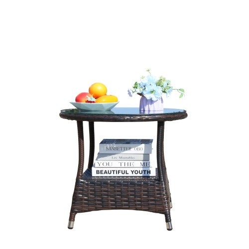 Outdoor Patio Furniture 1 Round Coffee Table With Clear Tempered Glass - DropOnline.co