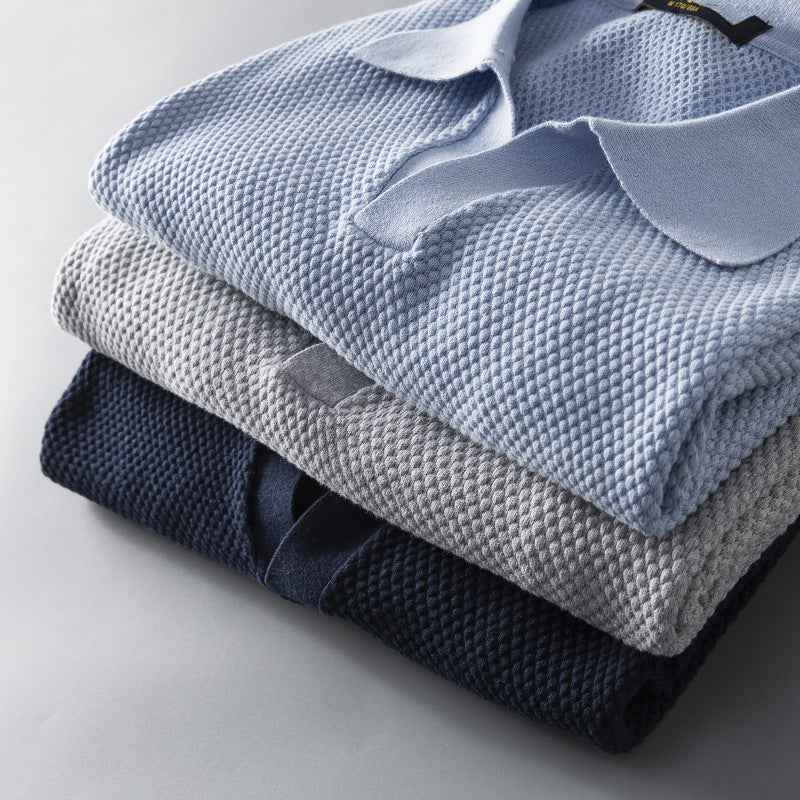 Men's V-Neck Knit Lapel Short Sleeve Top - Casual Fashion Shirt