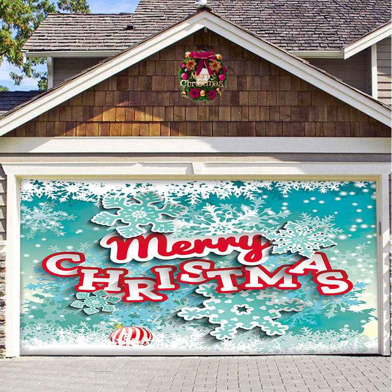 Christmas Garage Door Cover - Polyester Background Hanging Cloth Holiday Party Decoration - DropOnline.co