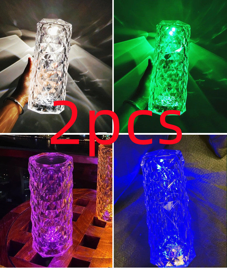 Rose Light And Shadow Projector LED Night Light Diamond Crystal Atmosphere Lamp USB Touch Control Bedside Decor Night Light - DropOnline.co