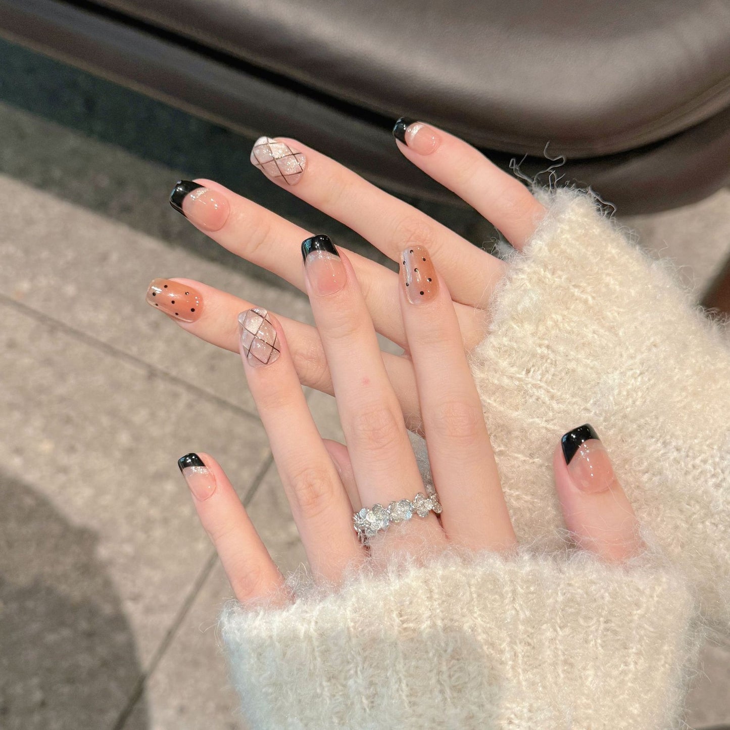 French Black Edge Classic Style Handmade Wearable Manicure - DropOnline.co