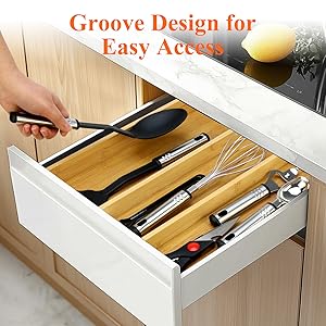 Large Expandable Bamboo Utensil Drawer Organizer