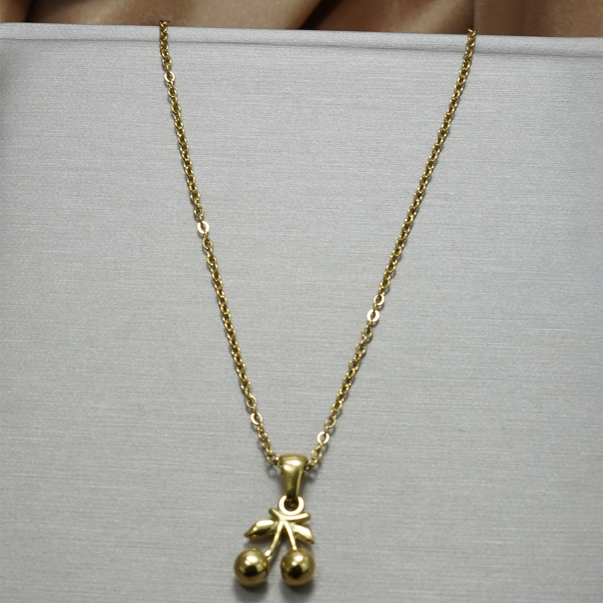 Lxalry 18K Gold Plated Stainless Steel Cherry Pendant Necklace And Earrings Set For Women - Cute Minimalist Jewelry For Daily Wear, Gifts, Summer Parties, And Anniversaries - Waterproof & Hypoallergen - DropOnline.co