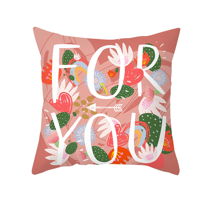 Valentine's Day Peach Skin Printed Cushion Cover - Romantic Living Room Bedroom Decoration - DropOnline.co