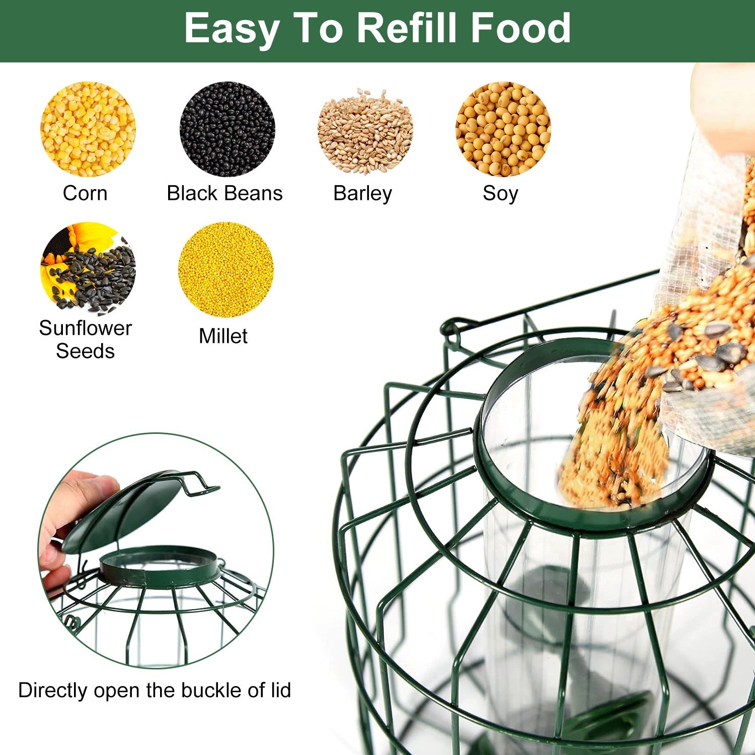 1Pc Outdoor Wild Bird Feeder Squirrel-Proof Chew-Proof Metal Hanging Seed Feeder With 4 Feeding Port For Small Songbirds - DropOnline.co