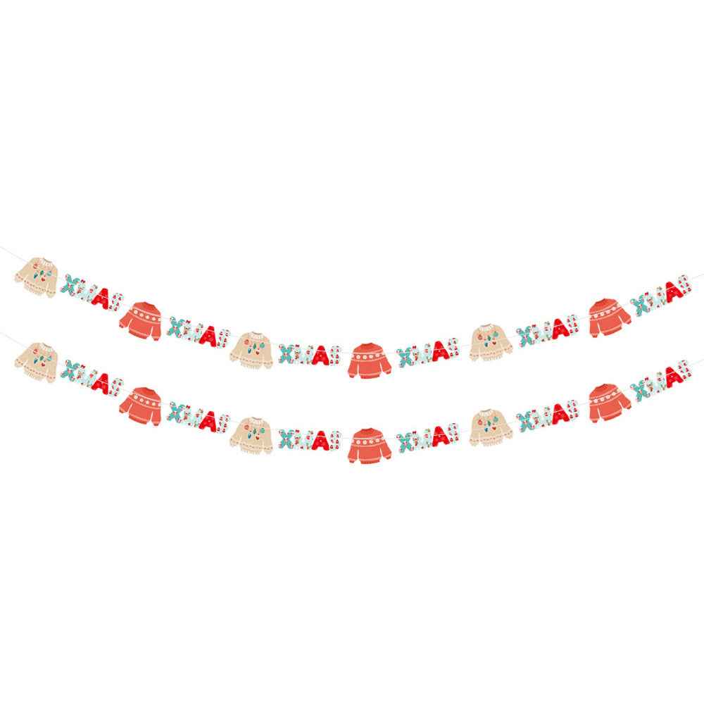 2 Pack Christmas Banner Paper Sign Garland - Gingerbread Man Snowman Bunting - DropOnline.co